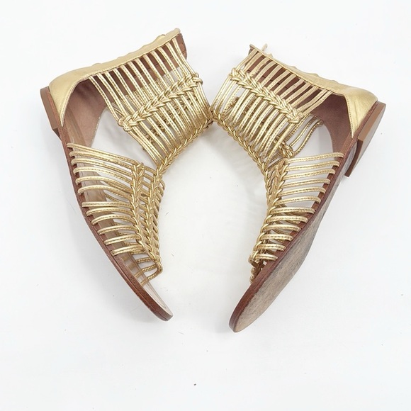 Sigerson Morrison Kelma Leather Gladiator Sandals Gold Flats size 6.5 - Picture 10 of 12
